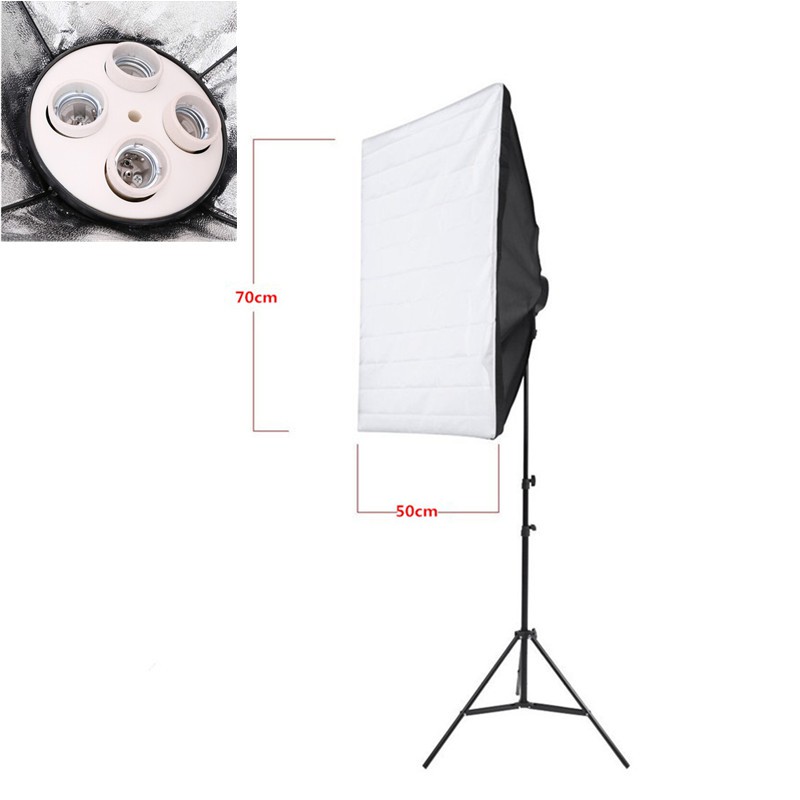 2 Softbox đuôi sứ bốn chuôi 50x70cm - 8 đèn Led 360 độ 28W - 2 Chân đèn 2m