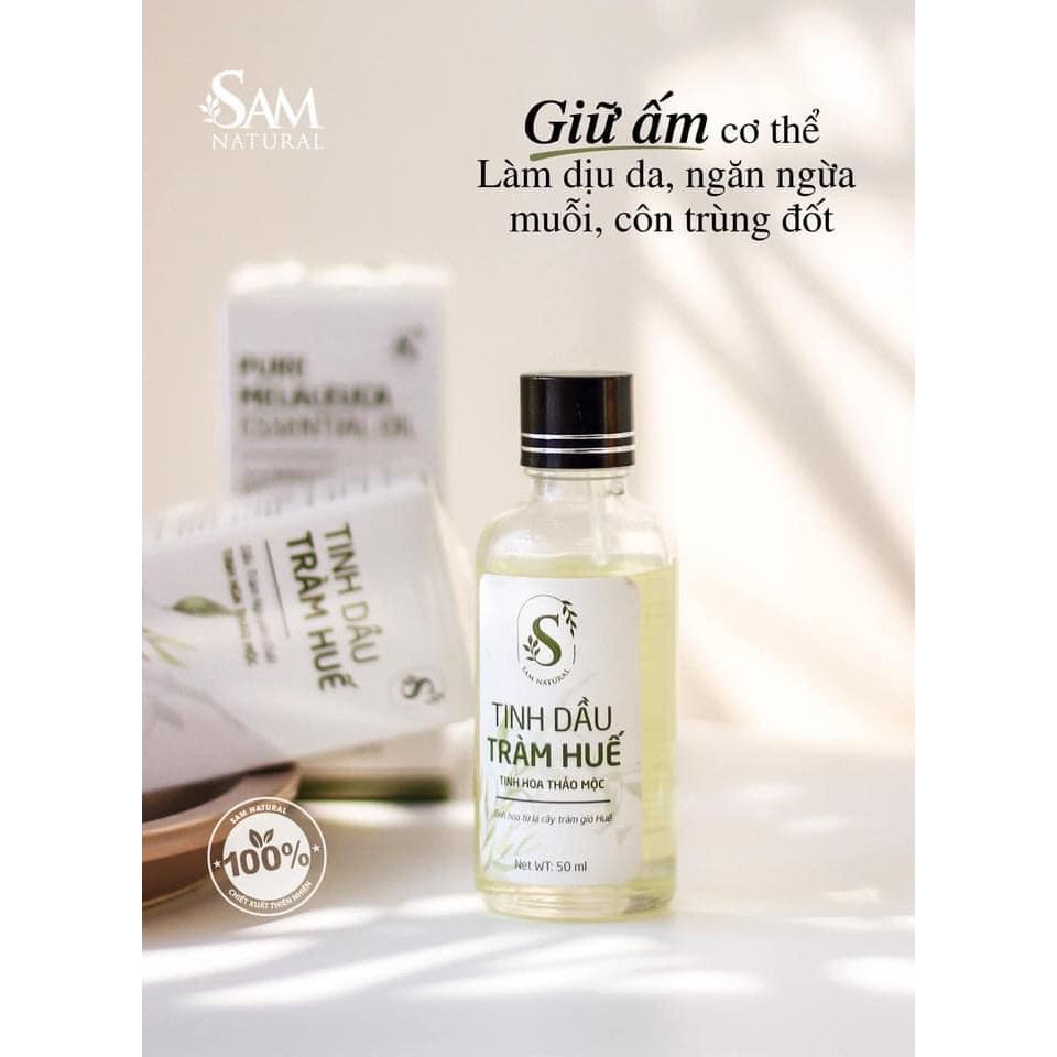 Tinh dầu tràm Huế nguyên chất Sam Natural 50ml - Dầu tràm gió thiên nhiên nguyên chất 100% - Có kiểm định chất lượng