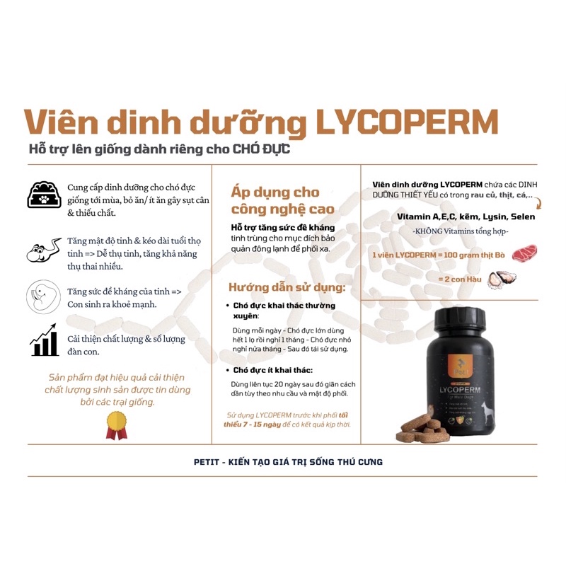 HỖ TRỢ PHỐI GIỐNG cho CHÓ ĐỰC - VIÊN DINH DƯỠNG LYCOPERM cho CHÓ ĐỰC TRƯỞNG THÀNH