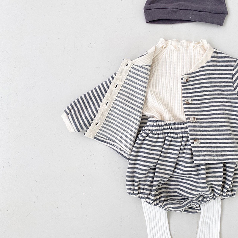 Set Áo Khoác Cardigan Tay Dài &amp; Quần Short Cho Bé Sơ Sinh