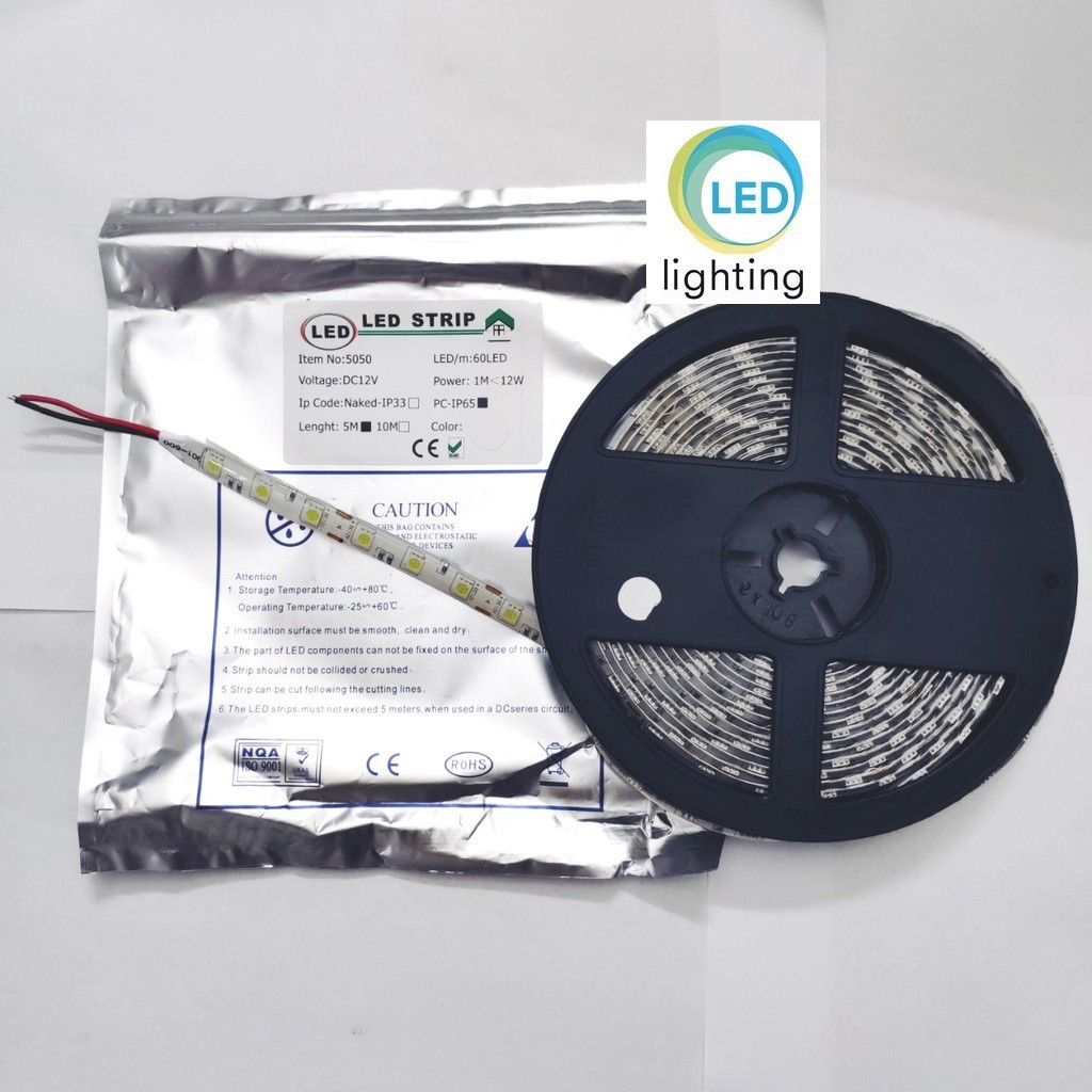 LED dây 12V, 5050, cuộn 5m, phủ silicon chống nước IP65, 1 mặt dán, hàng loại cao cấp loại 1