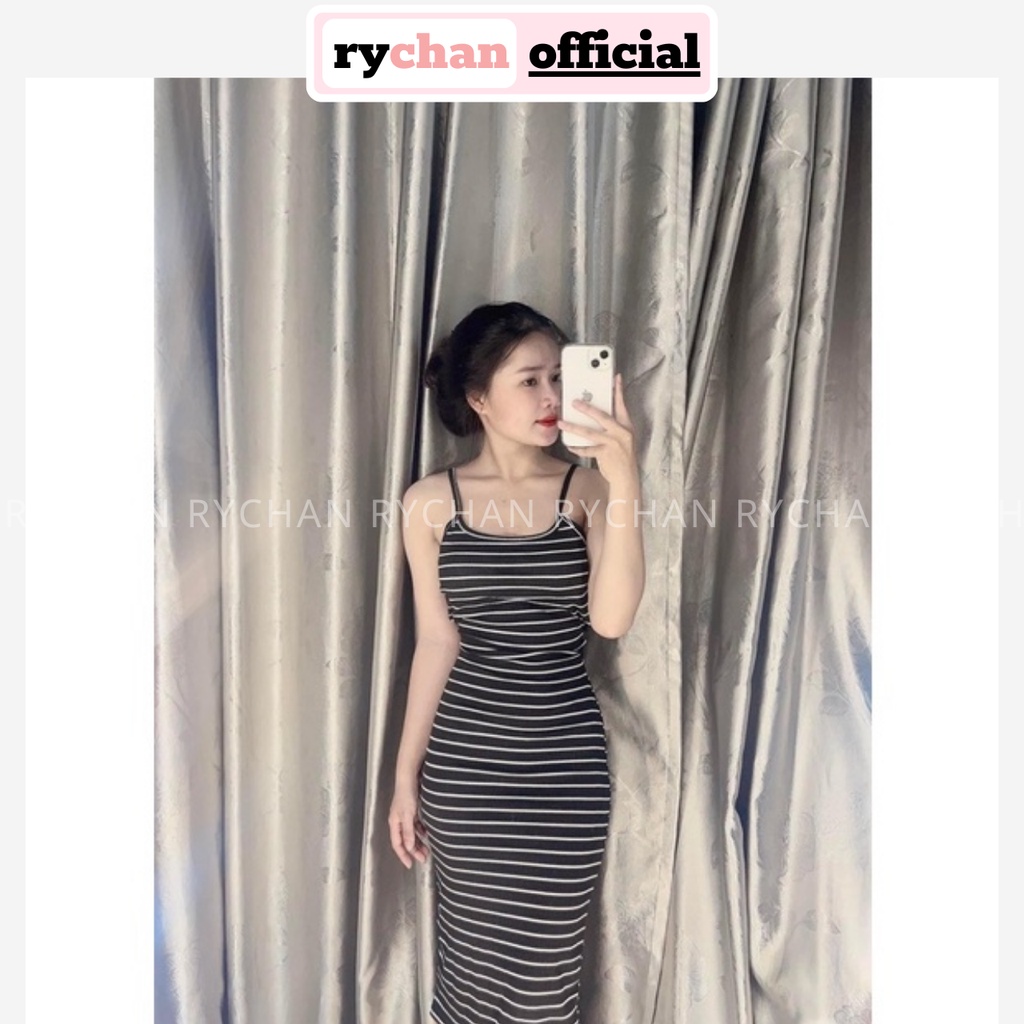 Đầm Ôm Body Café Cùng Hội Bạn Thân 2 Dây Kẻ Có Mút Ngực Sang Chảnh, Quyến Rũ – MOI012