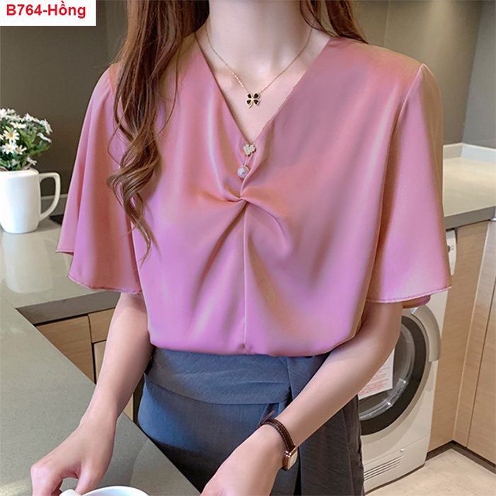 B764 ÁO LỤA BÓNG ĐÍNH NGỌC SALE LẺ SIZE