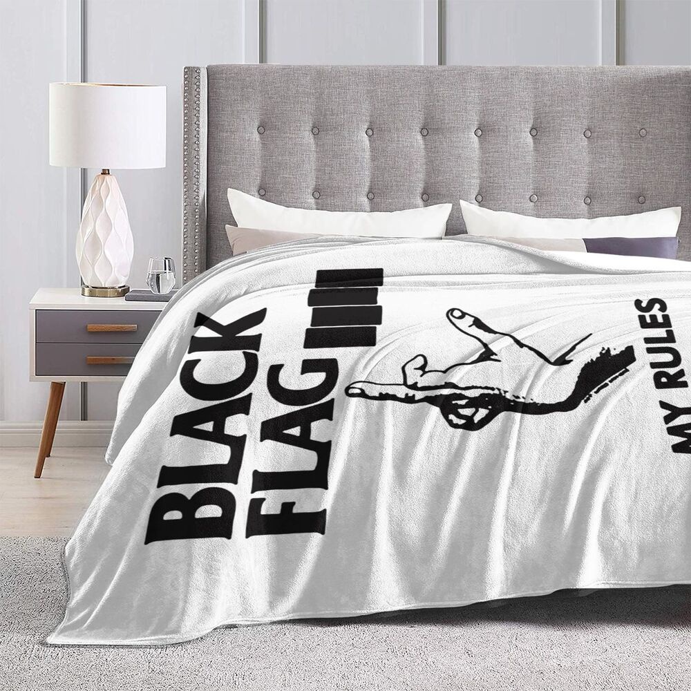 [Available] Flannel Blanket Comfort Velvet Touch Ultra Plush, Novelty Soft Throw  Black Flag My Rules Punk Band Home Decor Warm Throw Blanket for Couch Bed