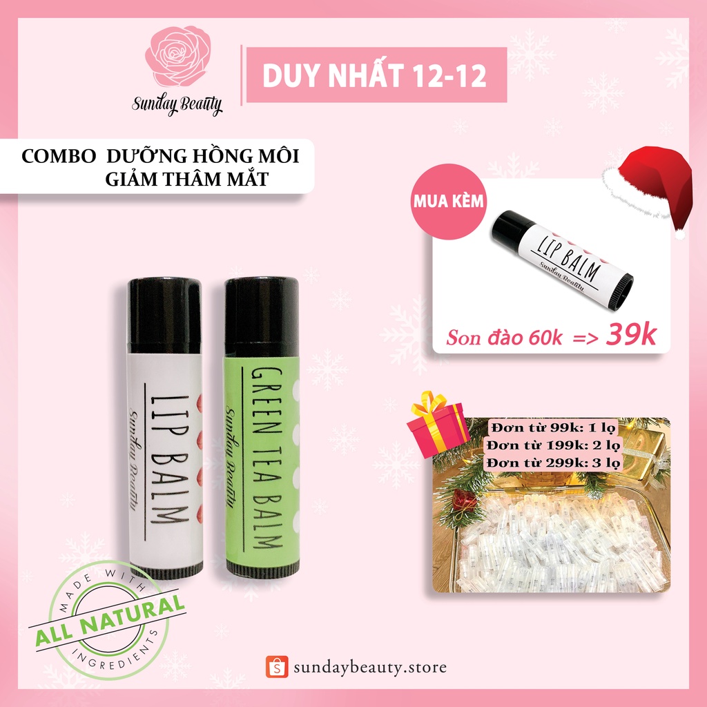 Combo son dưỡng đào và sáp mắt trà xanh handmade Sunday Beauty