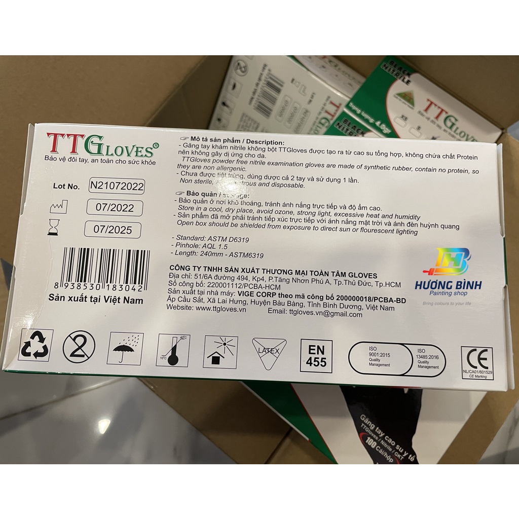 [Hộp 100 cái, size M, màu đen] Găng tay cao su y tế sử dụng 1 lần Nitrile