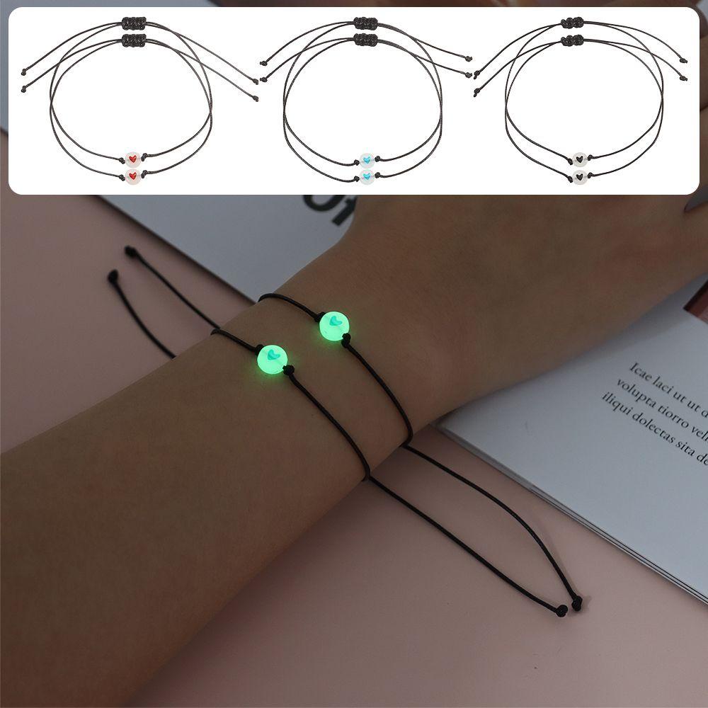 BSUNS Bộ 2 Dây Thừng Xỏ Hạt Hình Trái Tim Phát Sáng Có Thể Điều Chỉnh