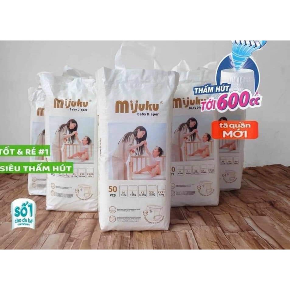 Bỉm MIJUKU xuất Nhật đủ size quần M/L/XL/XXL/XXXL 50 miếng