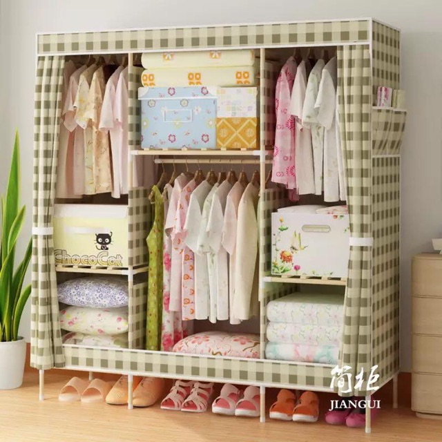 Tủ vải khung gỗ 3 buồng ảnh thật (hàng loại 1) | BigBuy360 - bigbuy360.vn