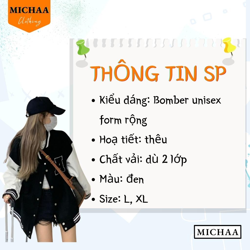 Áo Khoác Bomber Dù THÊU CHỮ A Nam Nữ Ulzzang Unisex Kiểu Bóng Chày Form Rộng 2 Lớp - MICHAA