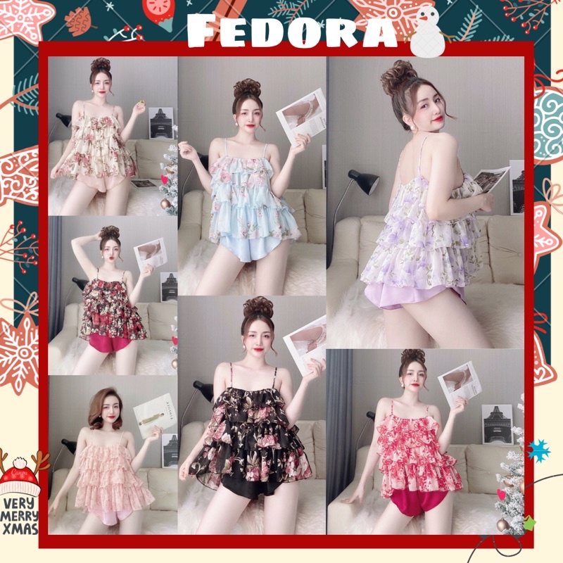 Đồ ngủ nữ🎄Freeship🎄Đồ bộ mặc nhà vải chiffon 4 tầng phối quần satin freesize 40-65kg tuỳ chiều cao | BigBuy360 - bigbuy360.vn