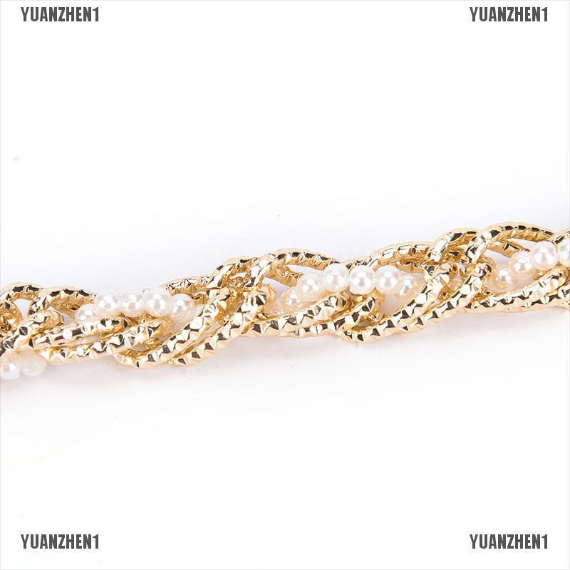 [YUANZHEN1] Thắt Lưng Nữ Dây Xích Kim Loại Vàng Đính Hạt Ngọc Trai