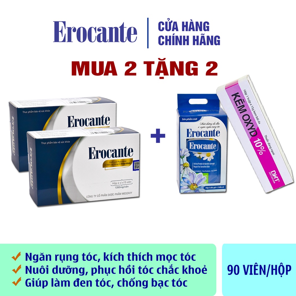 Combo 2 hộp Viên uống Erocante hỗ trợ giảm rụng tóc, giúp mọc tóc và hỗ trợ đen tóc