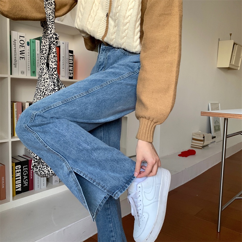 Quần jeans dài lưng cao ống rộng thời trang cho nữ