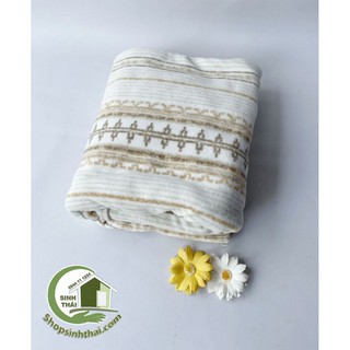 Chăn ngủ văn phòng - chăn nỉ thổ cẩm kẻ sọc màu kem