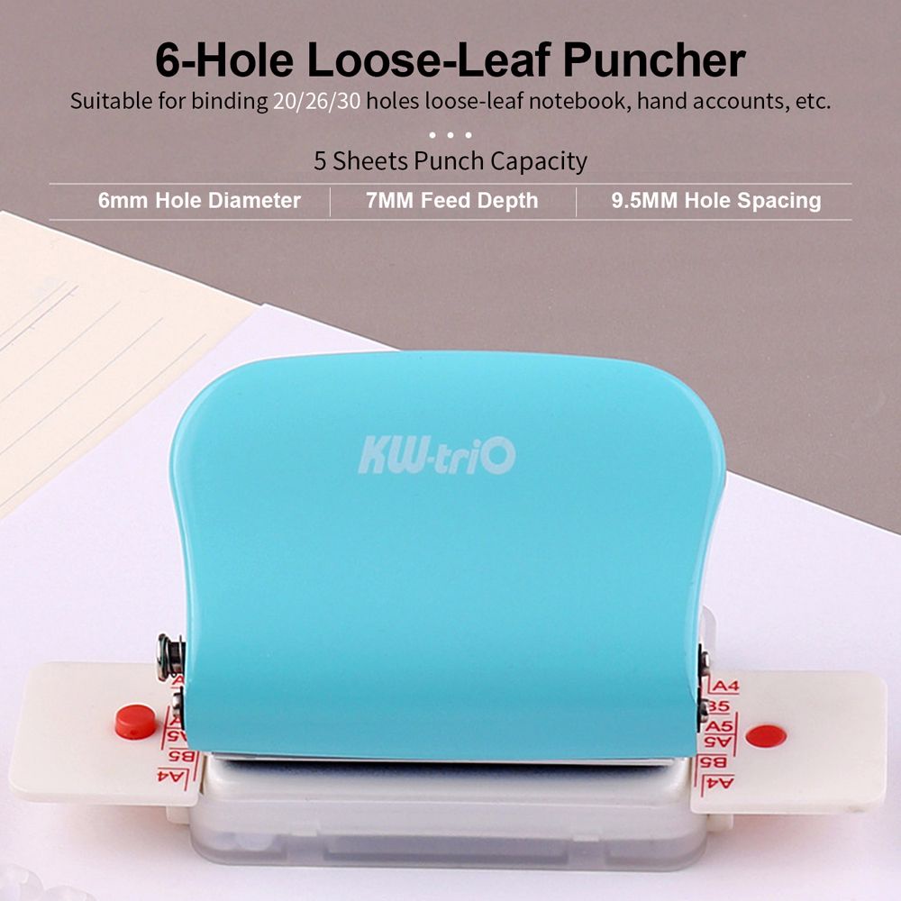 Dụng cụ bấm lỗ giấy a4 a5 b5 6 lỗ 6mm nhiều màu sắc