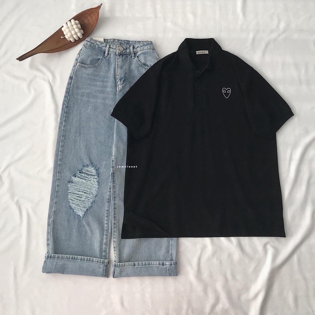 Áo Phông Polo Nữ Tay Ngắn Áo Thun Nữ Form Rộng Cổ Bẻ Phong Cách Basic Thoải Mái Màu Trắng Màu Đen DEKOS 10094