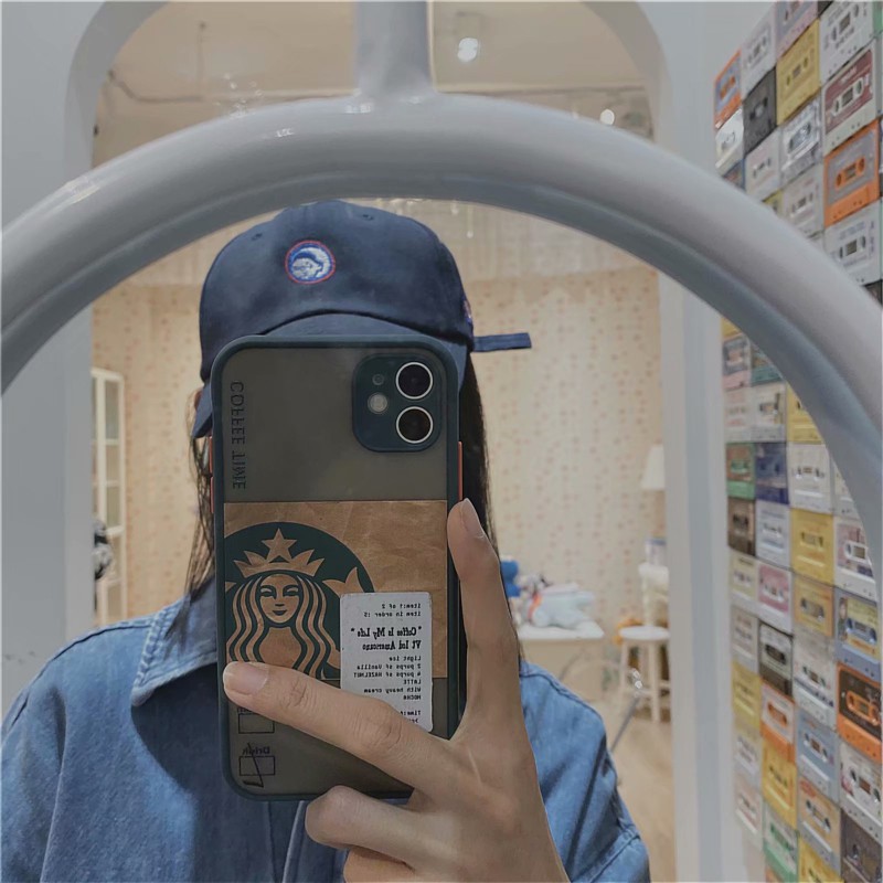 Ốp điện thoại cứng trong suốt hình starbucks bảo vệ cho Iphone 12 promax iphone13 7 plus 8plus 11 pro MAX cover X XR XsMax