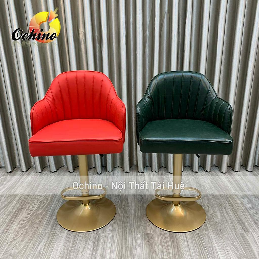 Ghế Makeup, Ghế Quầy Bar Chân Mạ Vàng Nhạt Mẫu Vân Sò Da Cao 60-80Cm Bền Đẹp (Hàng Sẵn)