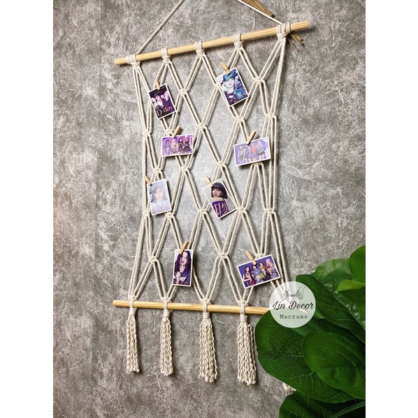 Macrame Treo Ảnh Trang Trí Tường  - Tặng kèm 10 kẹp gỗ