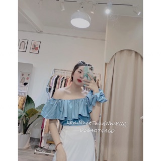 🔥SET VÁY XẺ + ÁO RỚT VAI XANH ( Mặc 2 Kiểu )