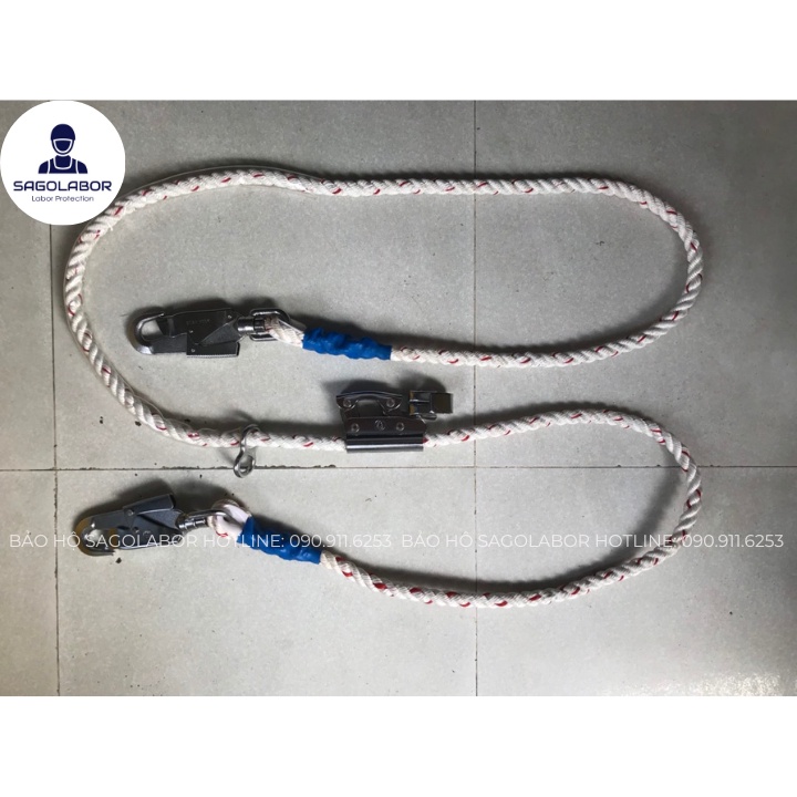 Dây thừng 2 móc xoay có khóa điều chỉnh dài 3 mét  - Dây đai an toàn điện lực EVN bảo hộ lao động