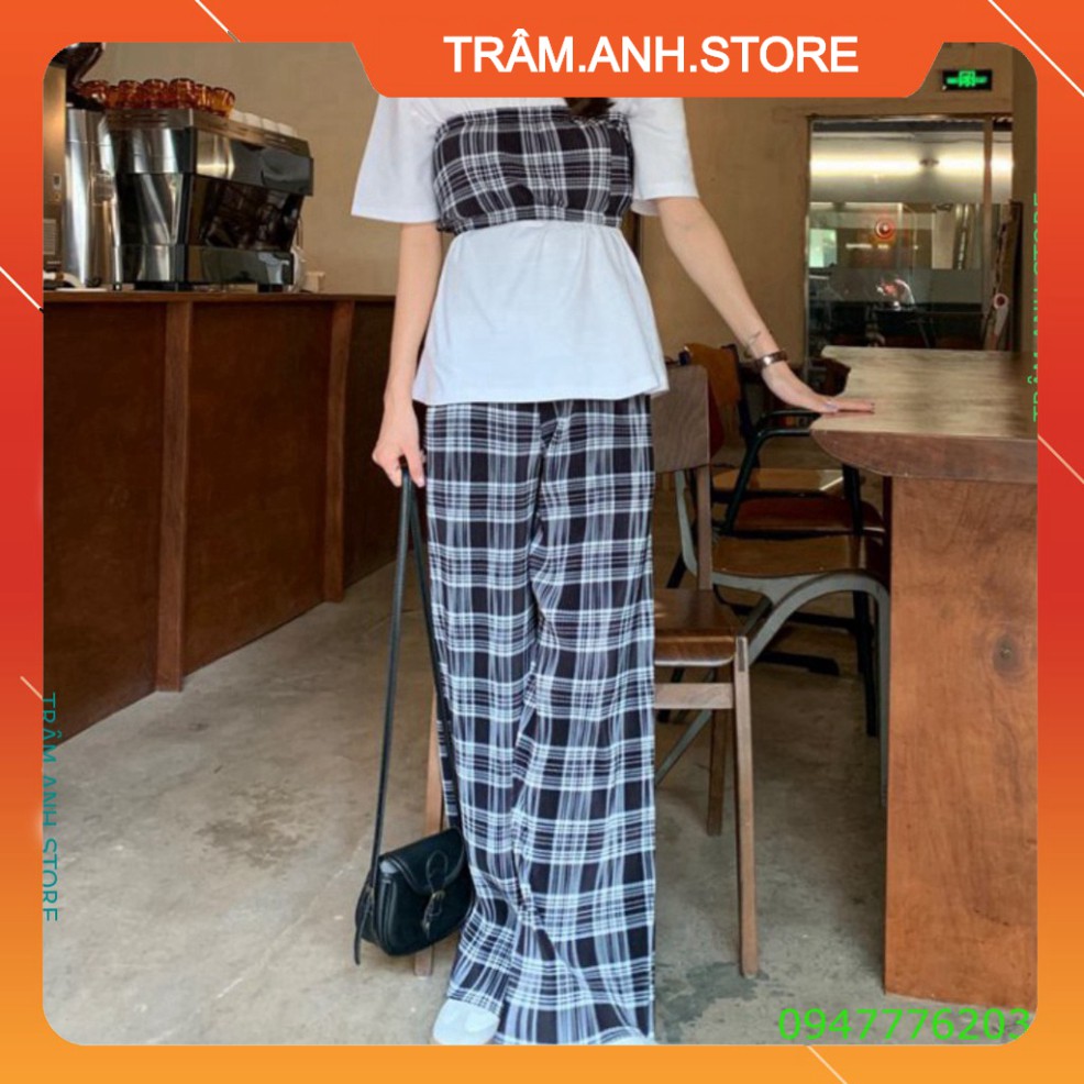 💝👗 SET ÁO QUÂY CARO MIX QUẦN CULLOTES KẺ - SET 2 MÓN ÁO QUÂY KẺ + QUẦN CARO ỐNG RỘNG 👑