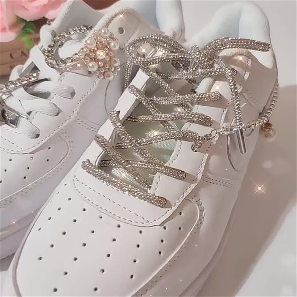 NEXTSHOP 1PC Luxury|ShoeLaces Fashion Bright Strings Diamond Shoe Laces Accessories DIY Cross Braiding Strap Drawstring Sneakers Laces/Multicolor