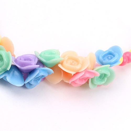 Bộ dây chuyền + vòng tay chuỗi hạt nhiều màu hình hoa hồng dành cho bé gái