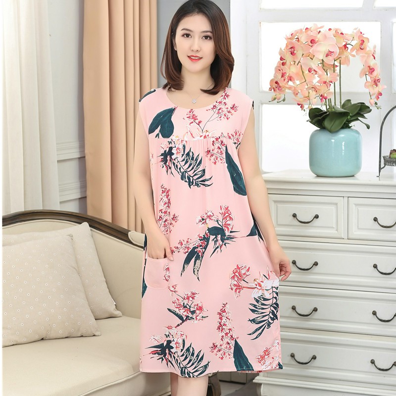 đồ ngủ Cotton Lụa Nhân Tạo Thời Trang Mùa Hè 2018 Hàng Mới Dành Cho Phụ Nữ Trung Niên