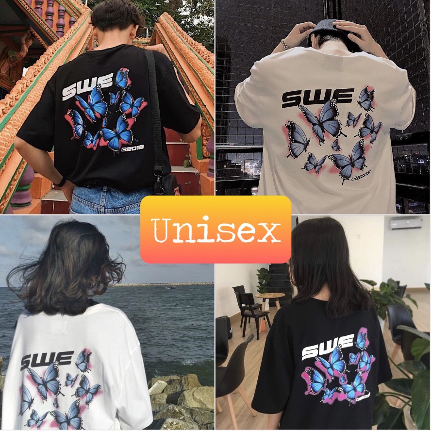 Áo Thun Unisex Con Bướm SWE [HÌNH THẬT+CLIP SHOP TỰ QUAY