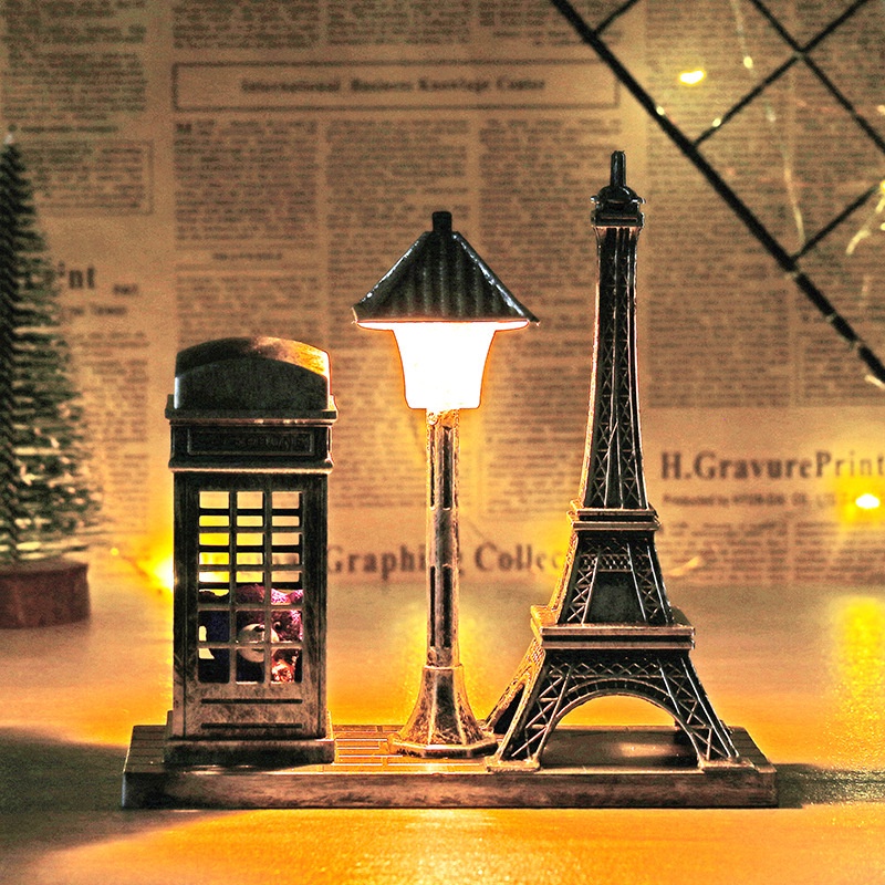 Mô hình Tháp và Bốt Điện Thoại có đèn để bàn có đèn phong cách vintage