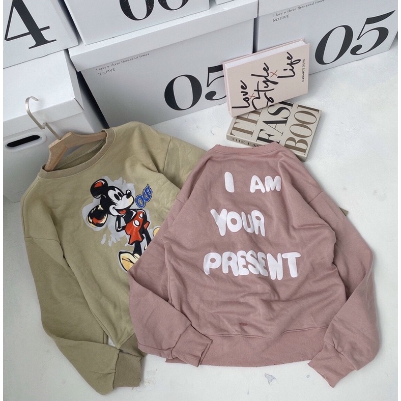 Áo nỉ mickey dài tay dành cho nữ chất đẹp hình thật