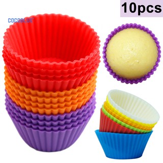 10 khuôn tròn bằng silicone làm bánh cupcake có thể tái sử dụng tiện lợi