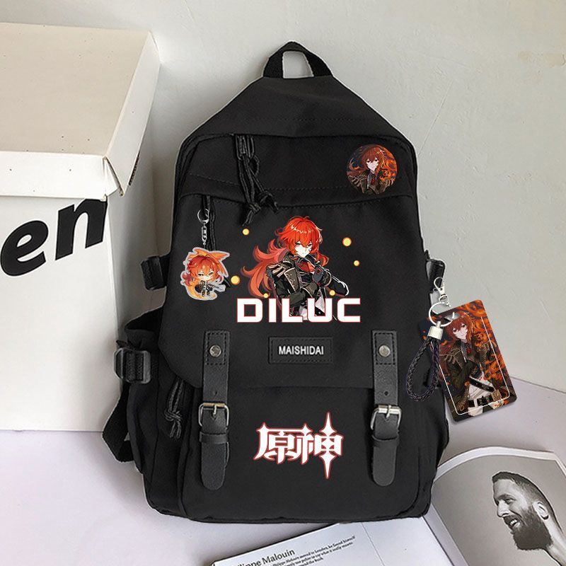 Genshin impact cặp học sinh nam và nữ ba lô hợp thời trang túi xách bình thường Twenty Zhongli Ganyu Keqing 6U6I