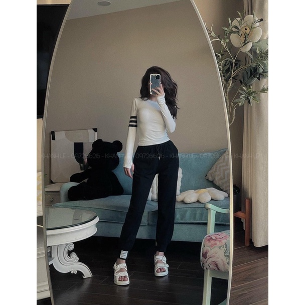 Set Bộ Nữ Dài Tay Áo Thun Dài Tay Mix Quần Cạp Chun Bo Gấu Freesize