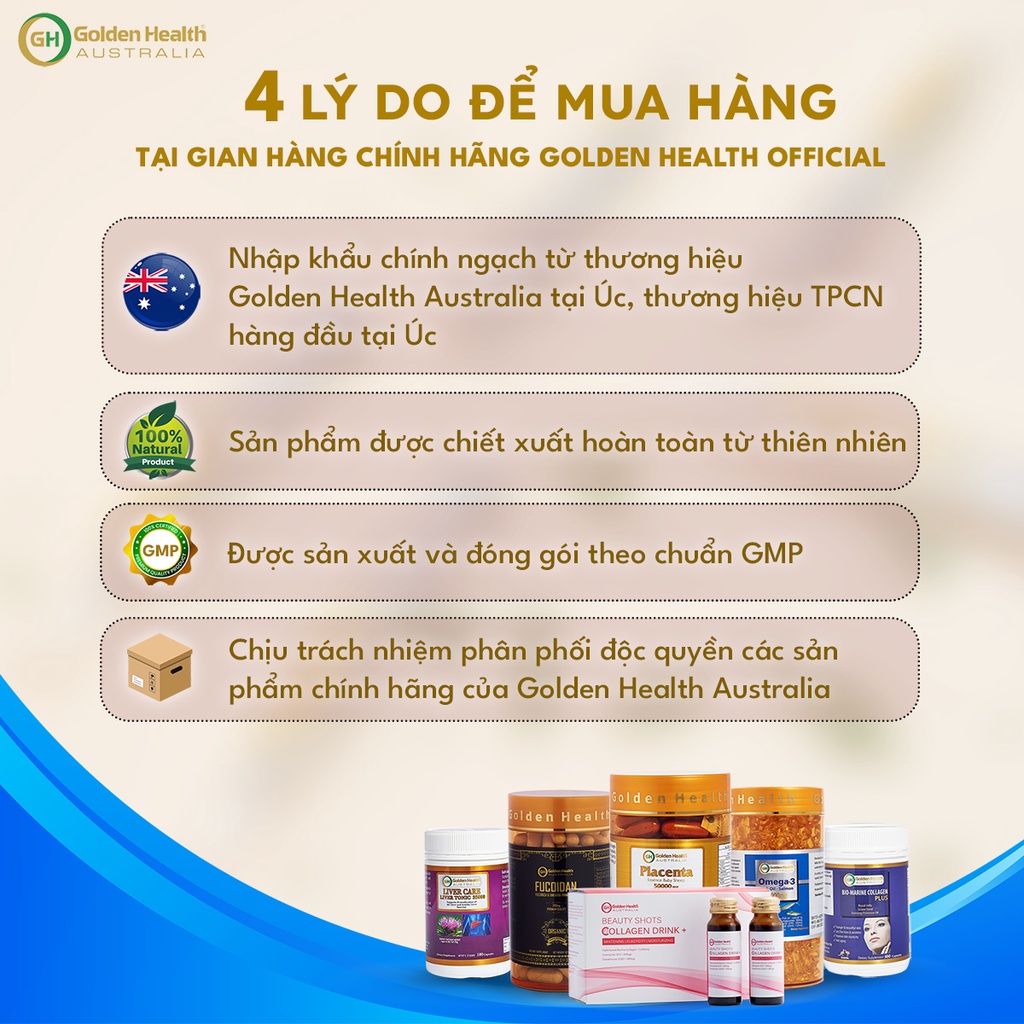 [GOLDEN HEALTH] Nước uống collagen hỗ trợ làm trắng da - Beauty Shots Collagen Drink hộp 10 lọ