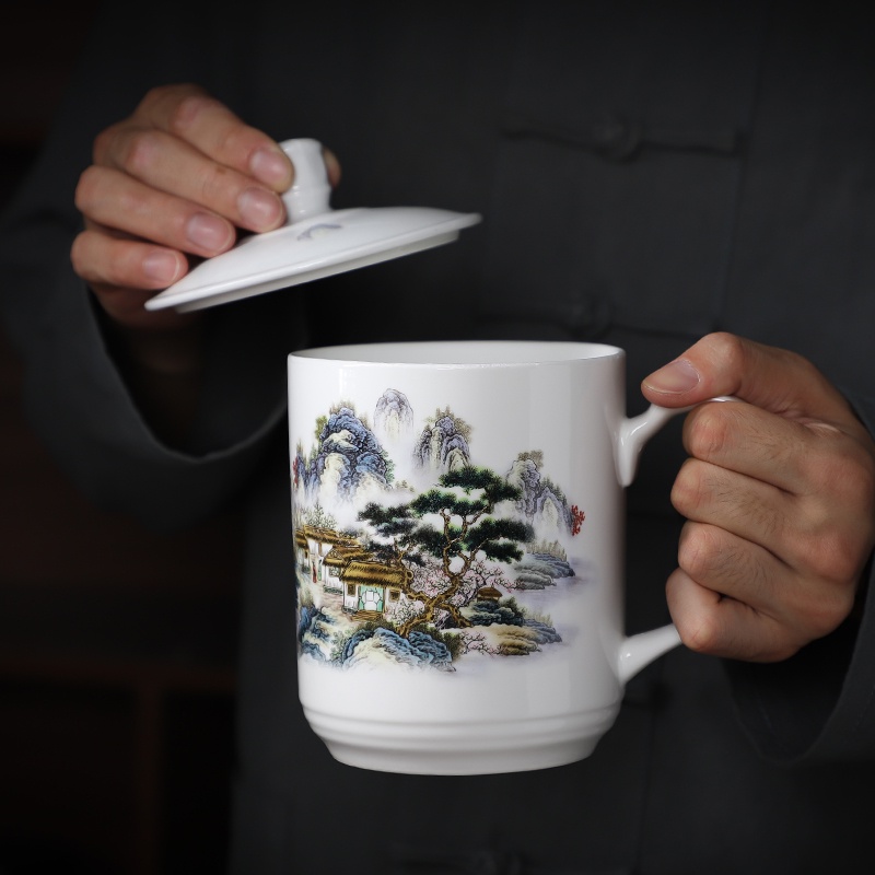 ⭐Phong Cách Châu Âu☕Cốc Xương Trung Quốc⭐ Ly Uống Trà Bằng Sứ Cỡ Lớn Có Nắp Đậy Kiểu Trung Hoa