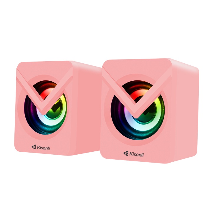 Loa vi tính 2.0 mini Kisonli L-1040 led RGB - hồng siêu kute (hồng)