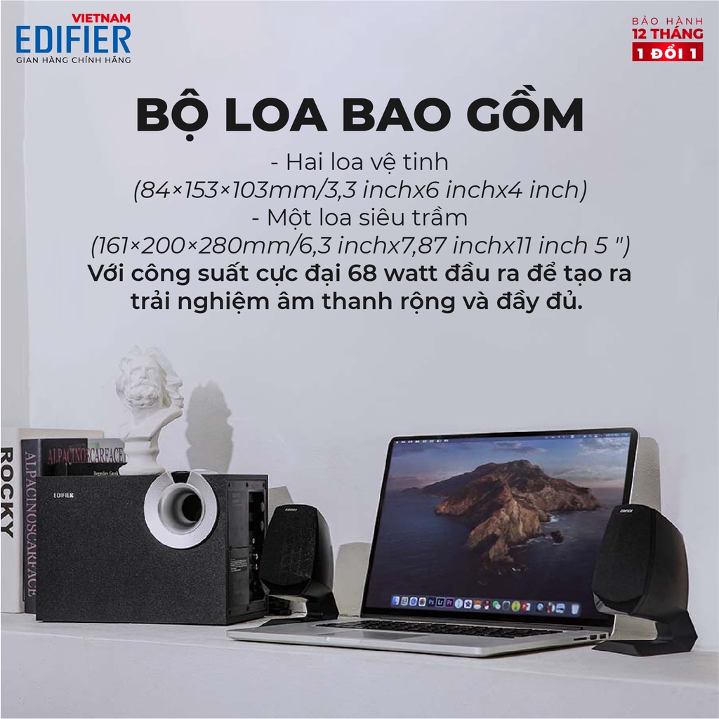 Loa Bluetooth 5.0 EDIFIER M201BT Wireless Âm thanh nổi Stereo Công suất 34W - Vỏ gỗ chống dội âm - Hàng chính hãng