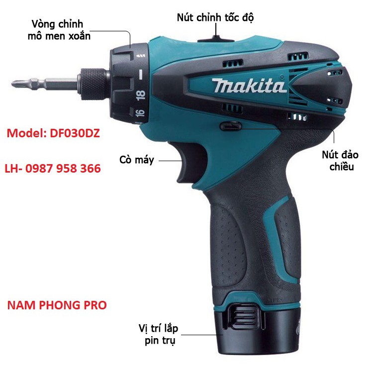 Máy khoan vặn vít dùng pin Makita DF030DZ (Không pin và sạc)