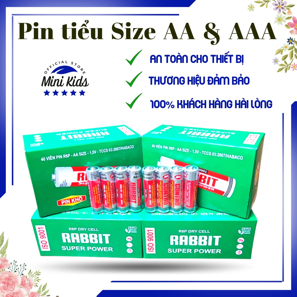 Pin con Thỏ , Pin tiểu loại to size AA  và loại nhỏ size AAA  1.5V dùng cho đồ chơi, điều khiển - MiniKids
