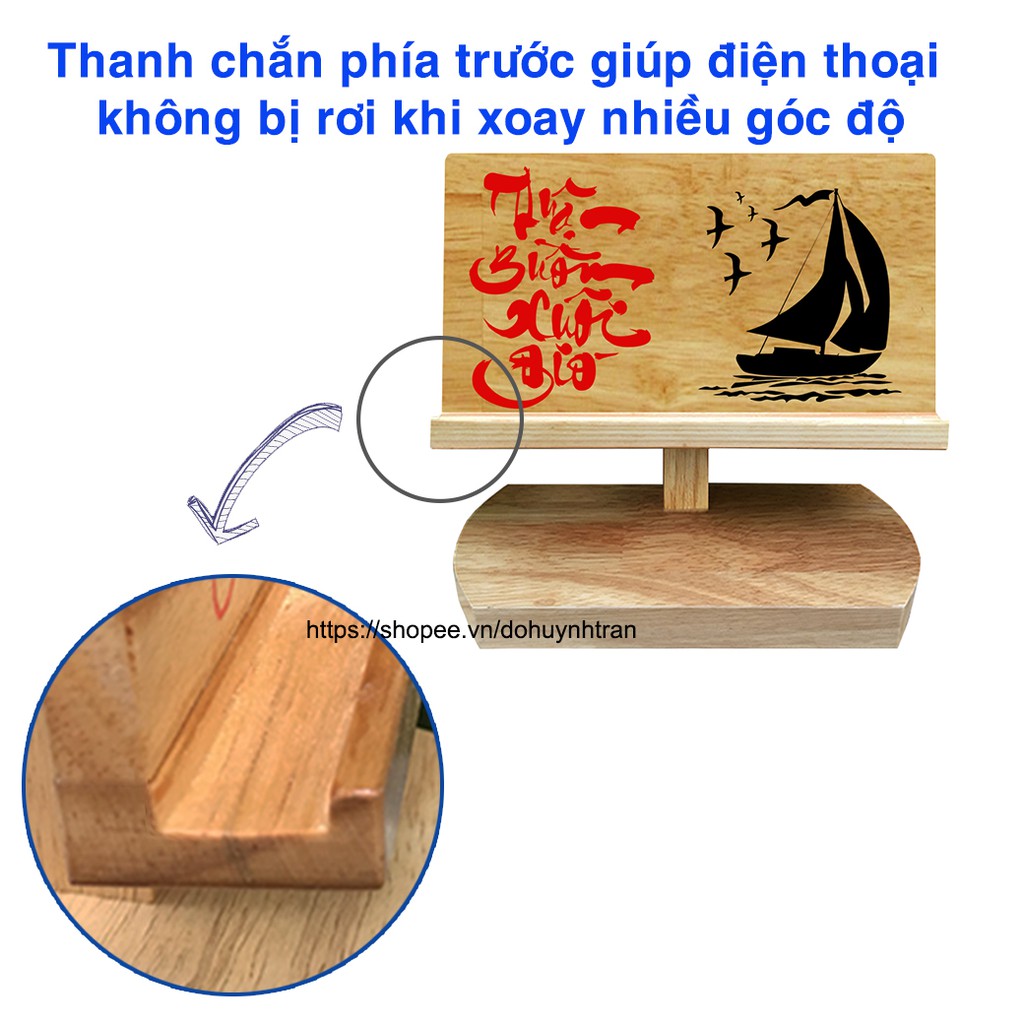 Giá đỡ điện thoại bằng gỗ viết chữ thư pháp, xem phim, nghe nhạc tiện lợi - chữ Thuận Buồm Xuôi Gió