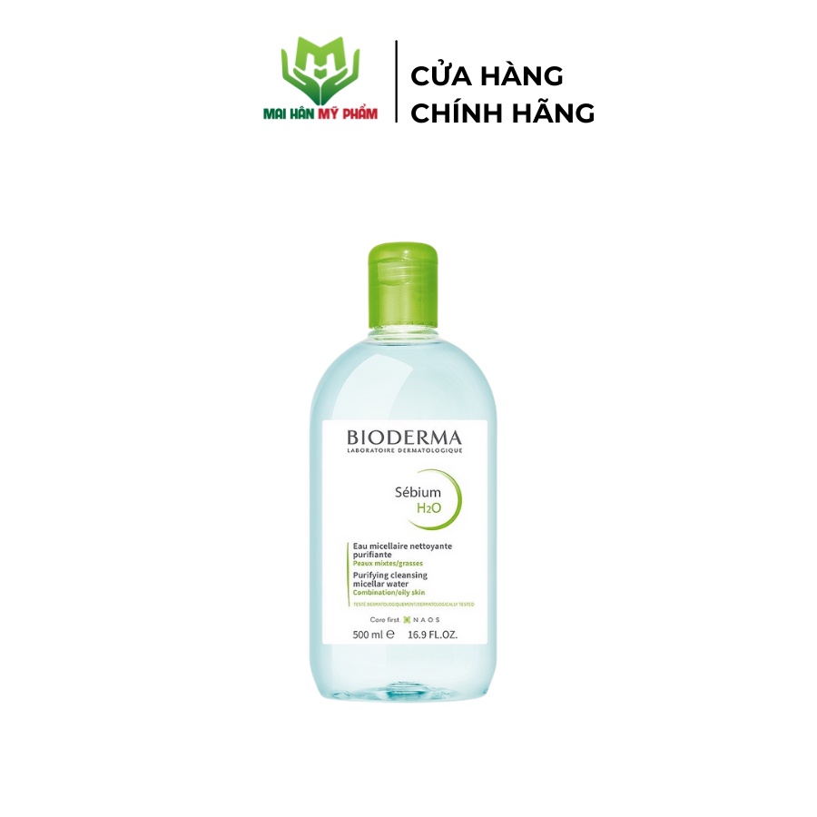 Bộ đôi làm sạch micellar cho da hỗn hợp và da dầu Bioderma Sebium H2O 500ml và kem dưỡng se lỗ chân lông 30ml