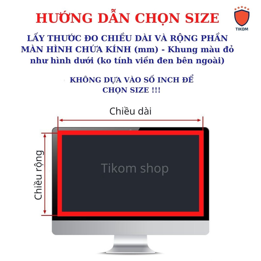 Miếng dán màn hình chống ánh sáng xanh bảo vệ mắt, màn hình máy tính PC destop 19 - 27 inch (loại cao cấp) - Tikom shop