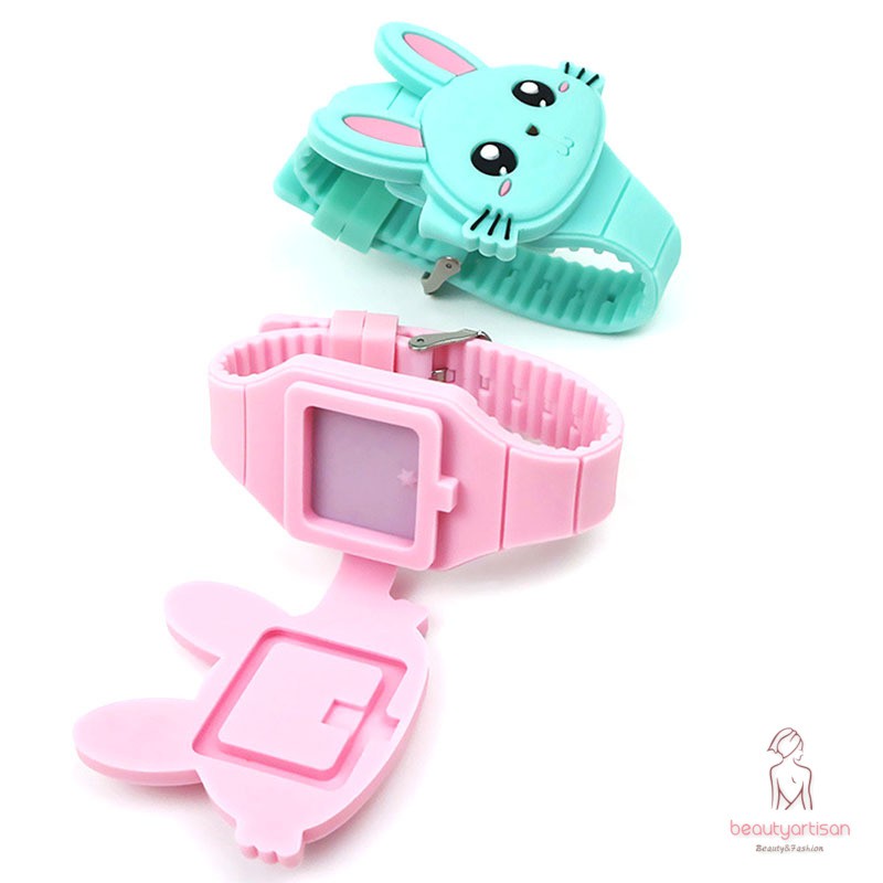 Đồng hồ điện tử dây silicon hình thỏ dễ thương cho bé