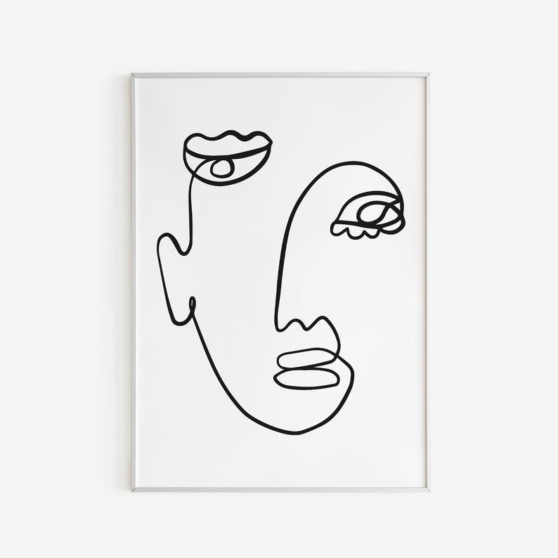 Tranh Canvas Cao Cấp | Tranh Abstract Line Art, Abstract Face Drawing, Minimalist One Line, Single Line Drawing