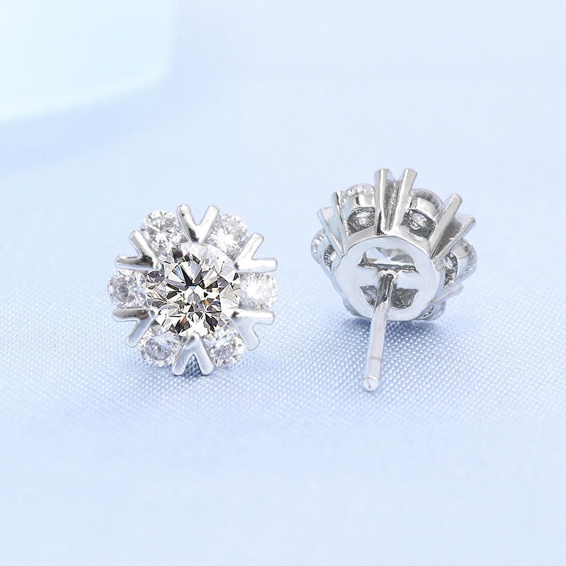 Bông tai mạ bạc 925 hình hoa tuyết đính đá cao cấp thời trang cho nữ