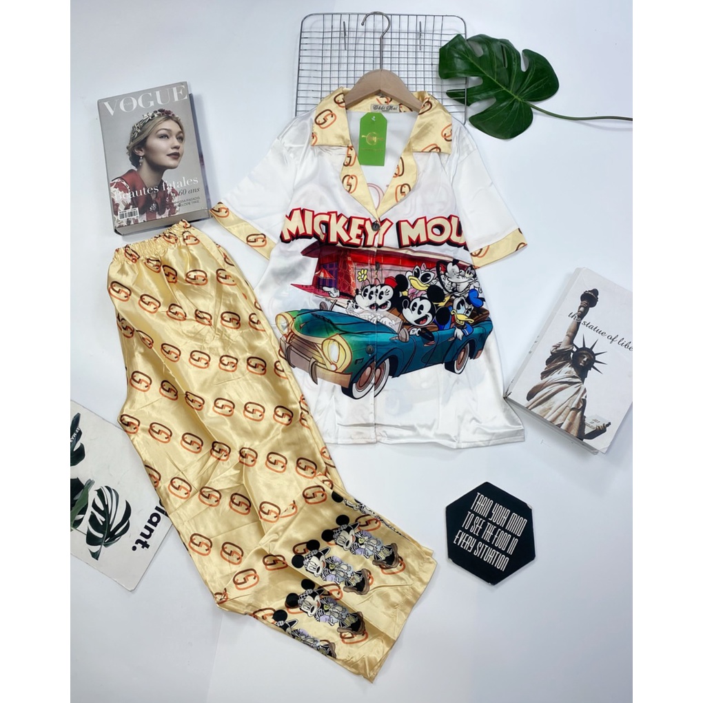 Đồ bộ dài mặc nhà, bộ pyjama dài họa tiết độc đáo chất lụa satin loại 1 không nhăn