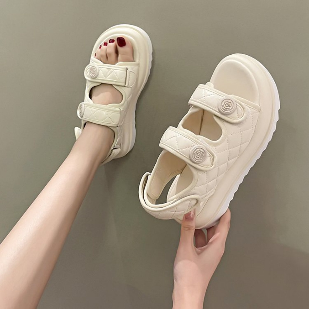 Giày MWC 2938 - Sandal Hoa Trà Đế Bánh Mì 5cm Quai Dán, Giày sandal 2 Quai Ngang Vân Chỉ Nổi Siêu êm, siêu dễ mix đồ